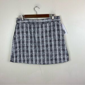 JustFab Grey White Tweed Mini‎ Skirt Academia Classic Schoolgirl Size Large NWT